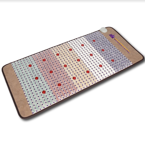 5-Crystals Far Infrared Mat 48 L x 22 W - 18 Photon Red NIR MIR Lights -  6 Quadrupole Static Magnets - Bio Stimulation Therapy for Back Pain 