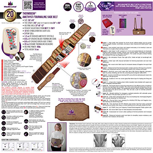 ThermoGem Far Infrared Bio-Magnetic Photon Belt - Natural Amethyst Tourmaline Jade - Adjustable FIR Heating 30-70°C - 1-30 Hz PEMF Magnetism - Monochromic Red Light 660 Nm - Negative Ions - 220V