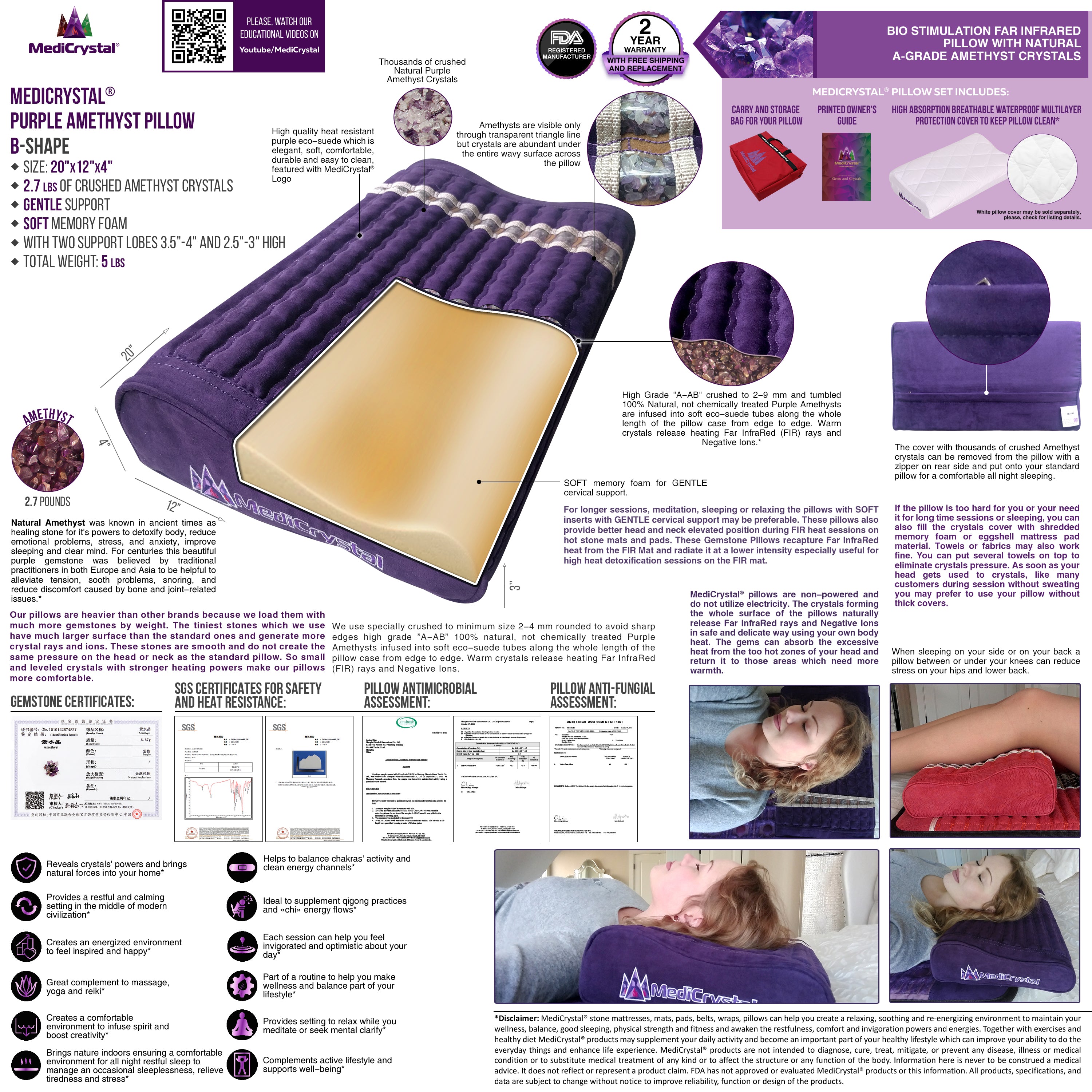 Purple Infrared Heat PEMF Photon Bio-Magnetic Amethyst Agate Mat 220-240V