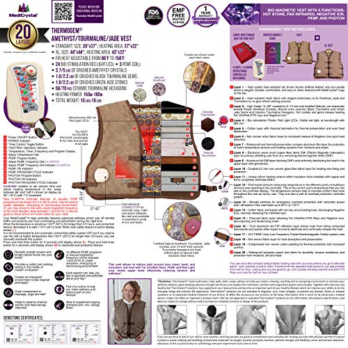 ThermoGem Far Infrared Bio-Magnetic Photon Long Vest - Natural Amethyst + Tourmaline + Jade - Adjustable FIR Heating 30-70°C & Magnetism - Monochromic Red Light 660 Nm - Negative Ions - 220-240V